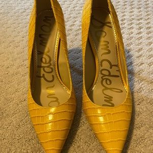 Yellow Gold Sam Edelman Heels. Leather with fake crocodile look. Size 8 1/2.